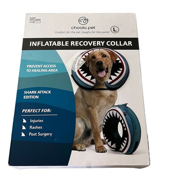 Choola Pet Inflated Recovery Collar Shark Attack Design Large Dog - Picture 1 of 6